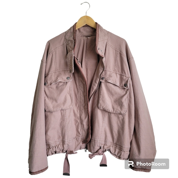 Free People Urban Outfitters Light Brown Dolman Zip Up Bomber Jacket Siz… - Picture 1 of 15